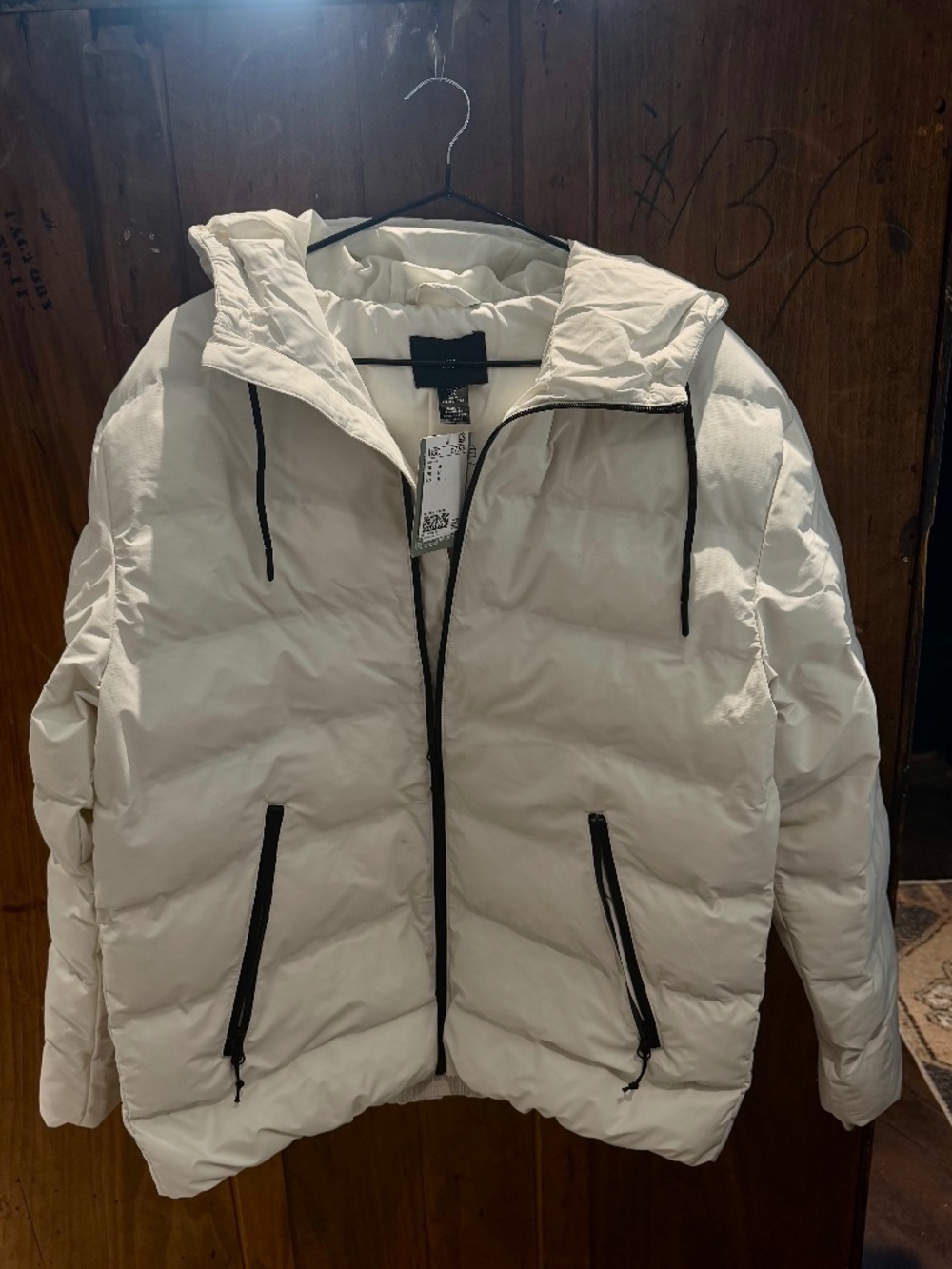 NEW Men's H&M Hooded White Puffer Jacket  SZ M